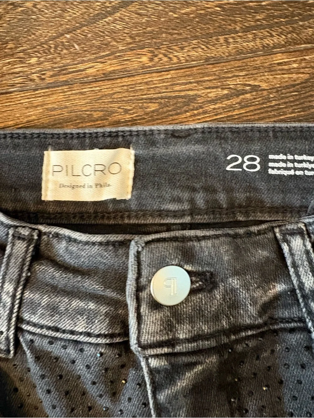 Anthropologie Pilcro Gem Straight Leg Jeans Womens 28 Black NWT Rhinestone